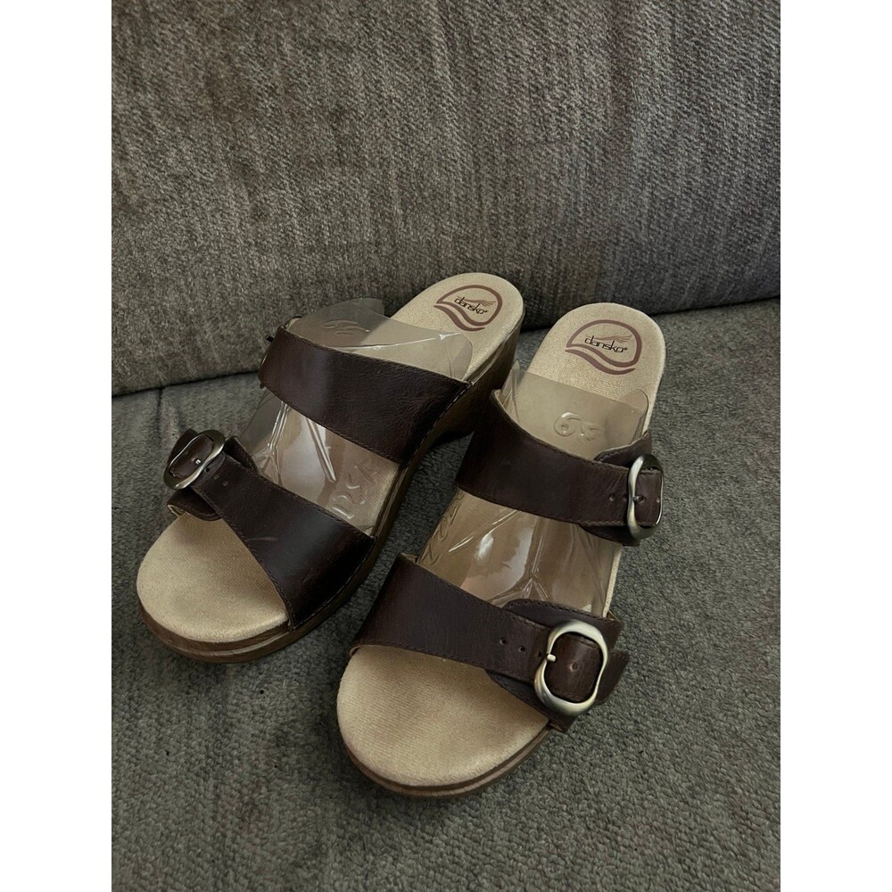 Dansko Sophie Brown Leather Wedge Sandals Size 41 (US 10.5-11)